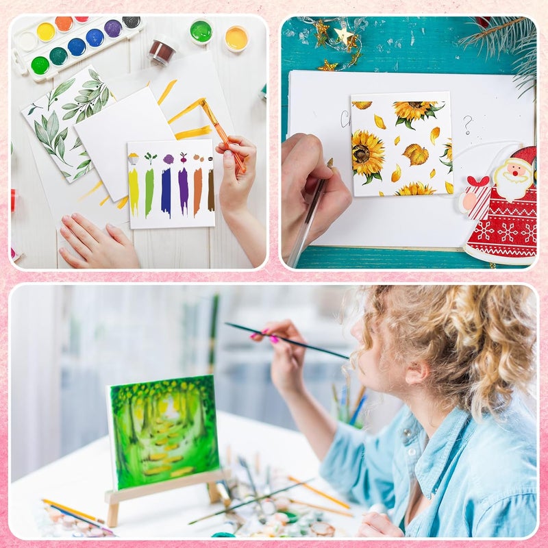 Moinchore 100 Pcs Mini Painting Canvas Panels Art Painting Canvases Panels Cotton Blank White Small Canvas Acid Free Boards for Watercolor Acrylic Oil Paint(4 x 4 Inch) - Image 4